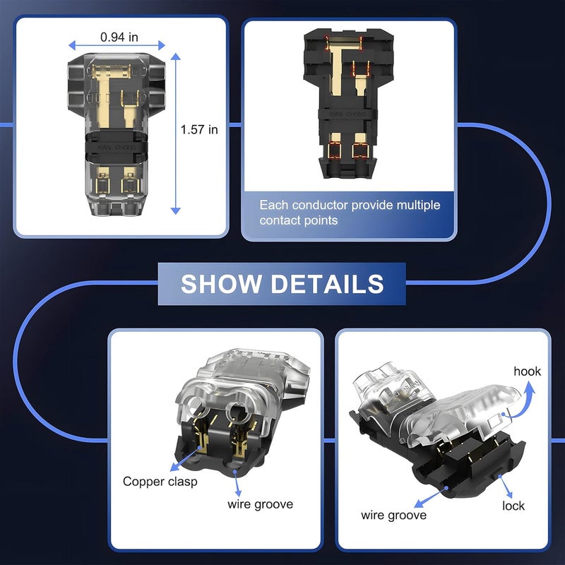 VISDOLL Store VISDOLLT Tap Wire Splitter Connectors 3 Way 2 Pin Low Voltage Wire Connectors for 16-20 AWG, 10Pcs Solderless No Wire Stripping Quick Wire Splice Connectors - Image 3